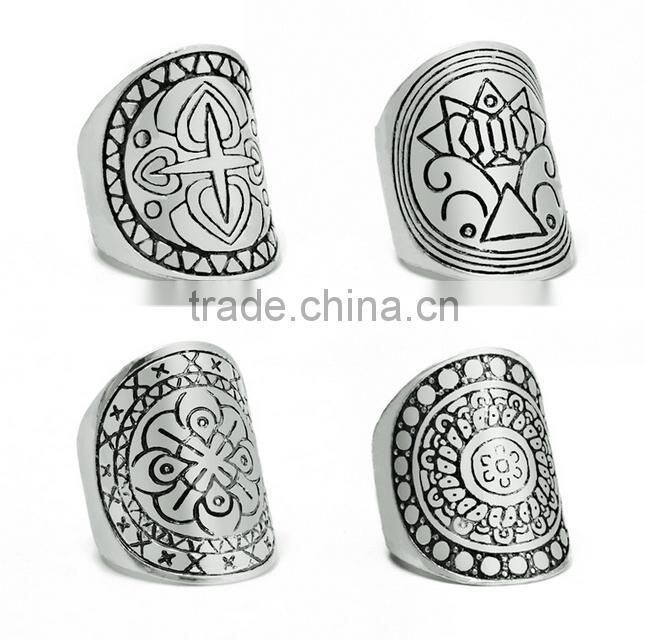 Women Antique Silver Festival Gypsy Bohemian Boho Totem Carved Retro Finger Ring 1 piece