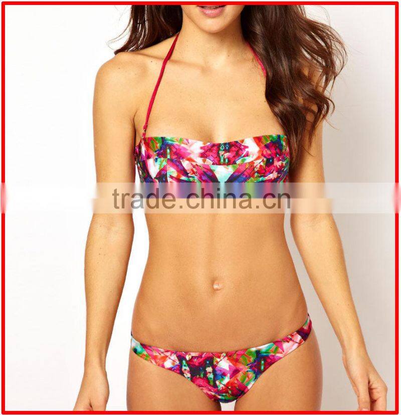 2014 rose print push up and strappy women's swimwear www. china sexy girl photo, swimsuit www sex. photos com