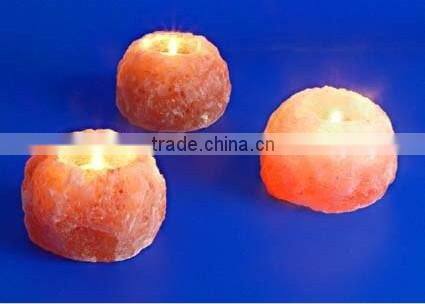 Handmade White Glass Rock Salt Tea Light Candle Holder