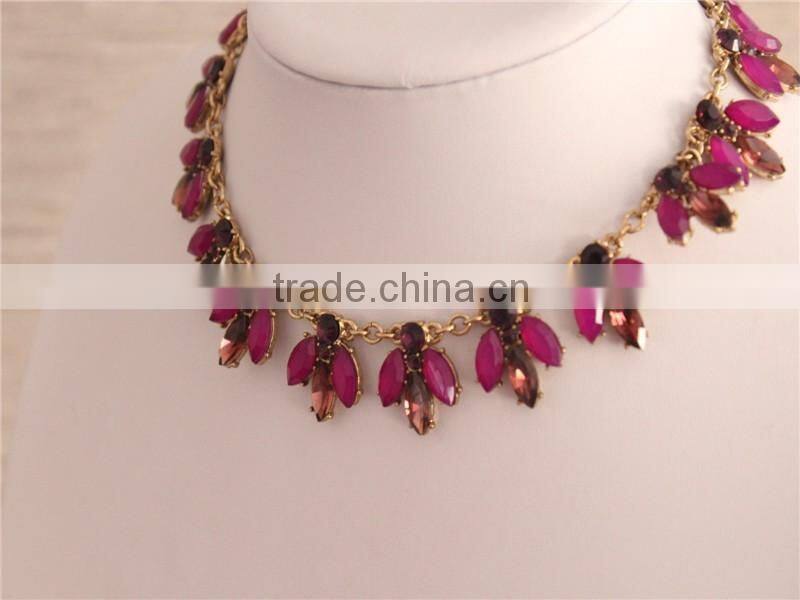 Red Color Clear Rhinestone Necklace, Flower Choker Crystal Necklace