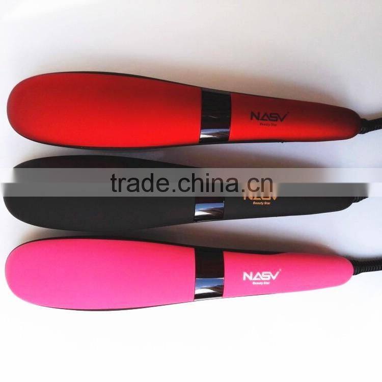 2016 New arrive ionic hair straightener brush with ceramic coating NASV hair straightening brush electric LCD hair straightening