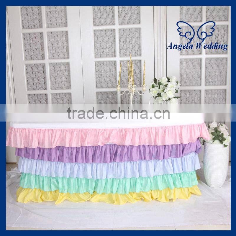 SK009A New 2015 five tiered ruffled pleated christmas steps in party purple and green table skirt