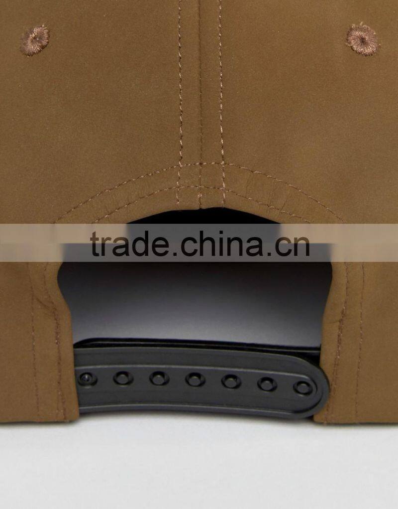 Daijun New Design OEM Hot Sale 100%Cotton Plastic Buckle Faux-leather Flat Visor Khaki Plain Men Custom Waterproof Snapback