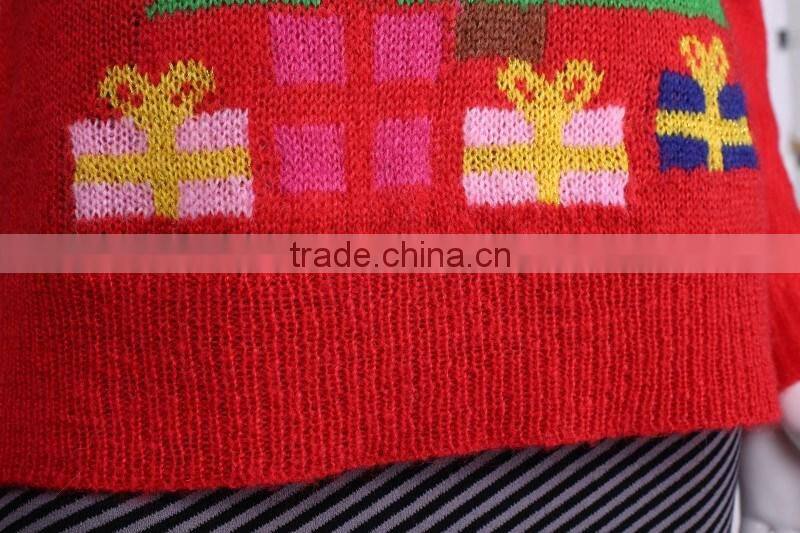 Chinese product womens' round neck long sleeve pullover knitted sweater with jacquard &beads