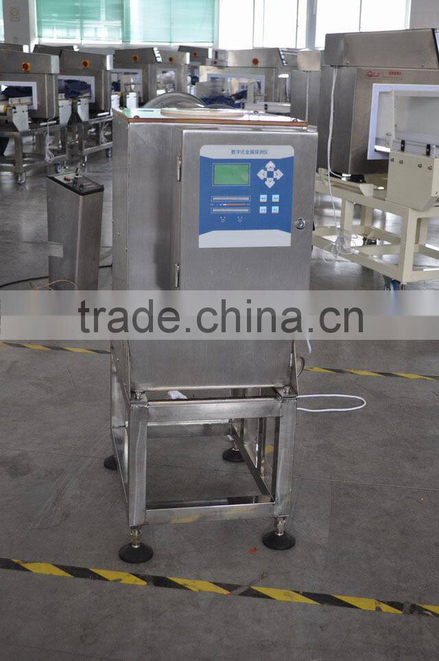 Free fall metal detector with multi-head weigher and packing machine