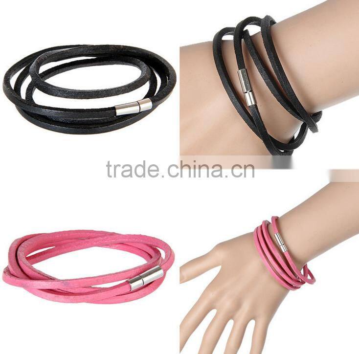 Fashion Cool Rock Wide Genuine Leather Wrap Skull Bracelet
