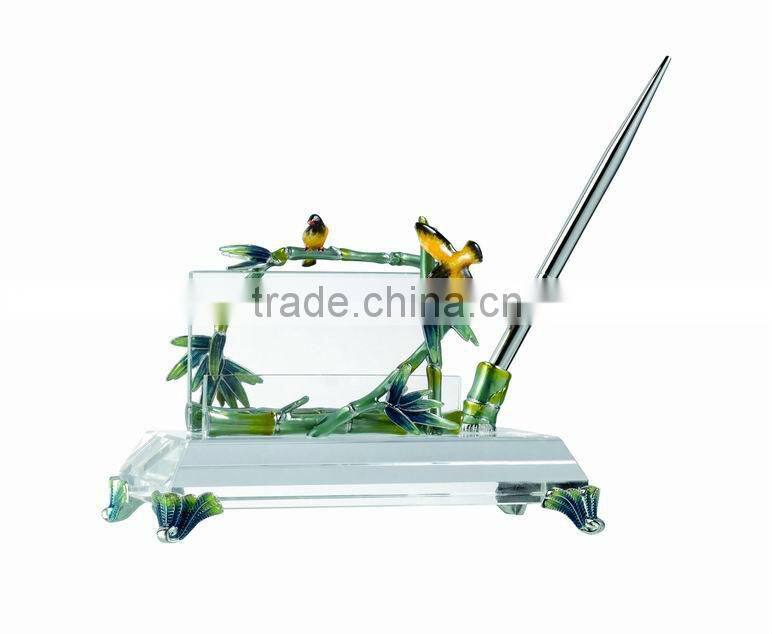Bamboo enamel crystal card holder/pen holder