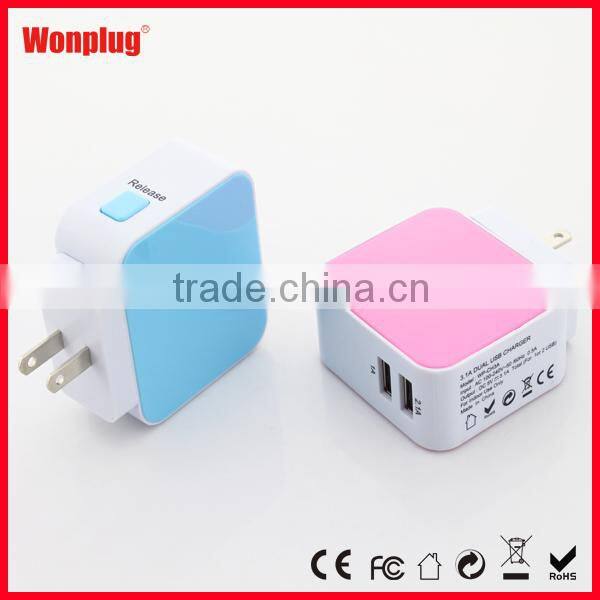 2 port USB multi use mobile phone home charger with 4 interchangeable EU US UK AU plug