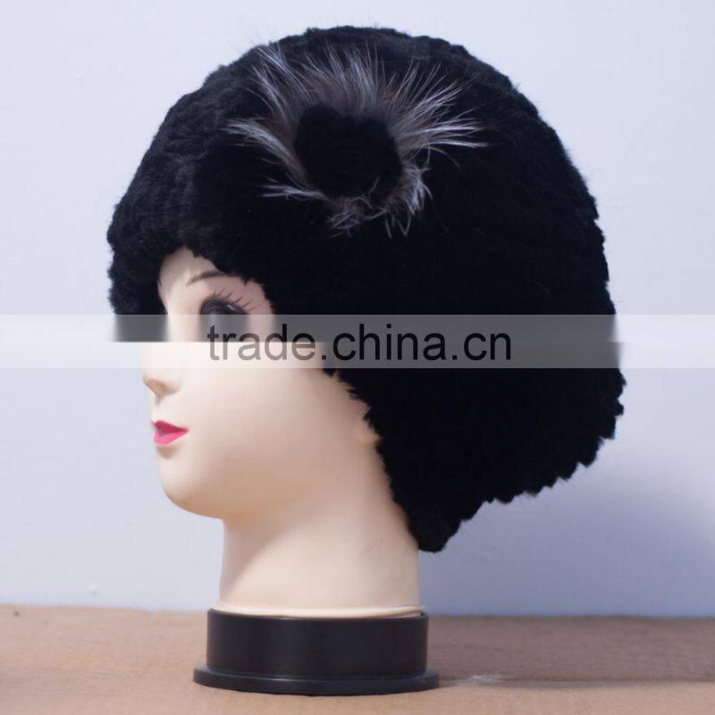 2015 fashion rex rabbit fur hat with flower for kids and women