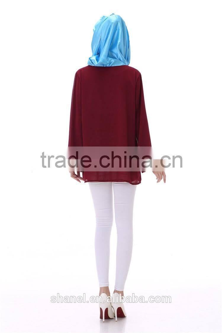 2016 latest design chiffon muslim women tops islamic tops blouse