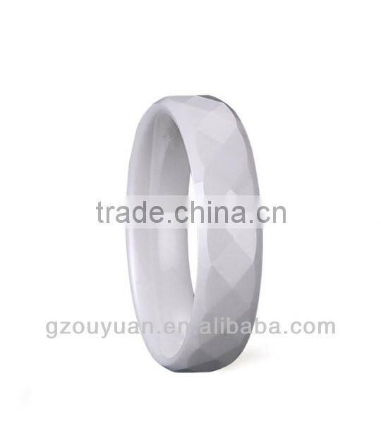 Pipe Cut Design Faceted White Ceramic Ring, Women's White Ceramic Ring