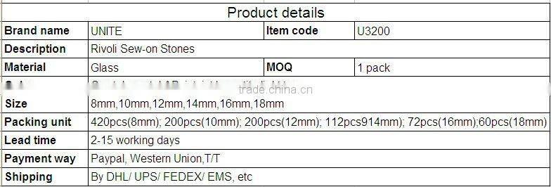 UNITE Rivoli Sew-on Stones Garment Accessories