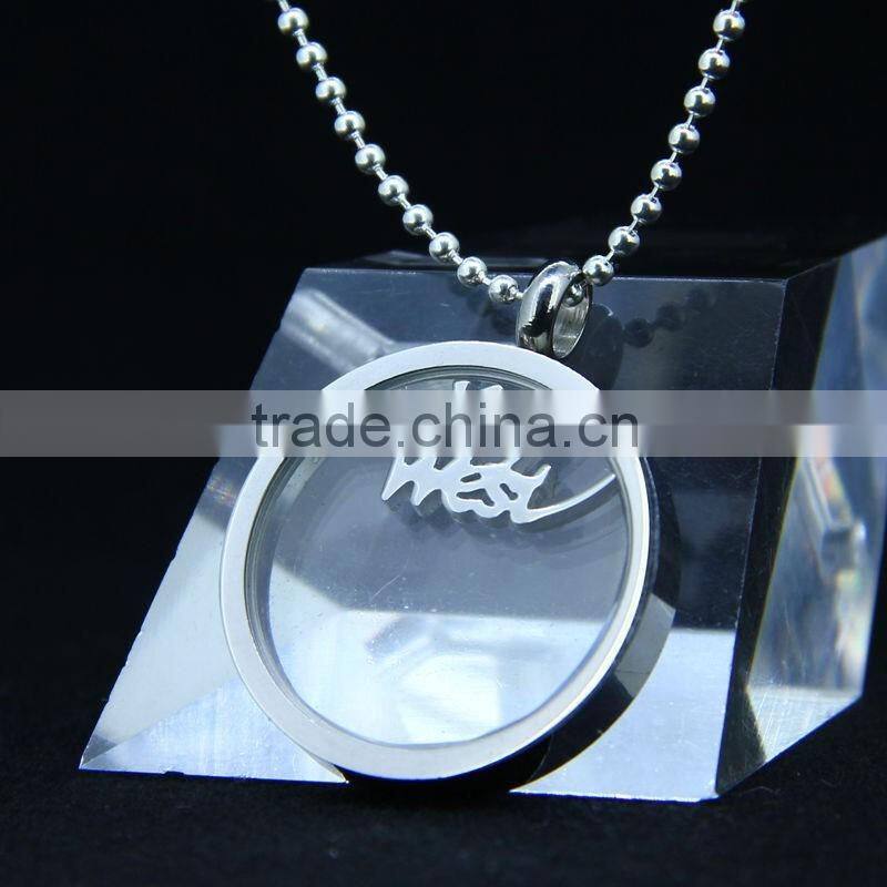 stainless steel glass pendant with charms for promotion