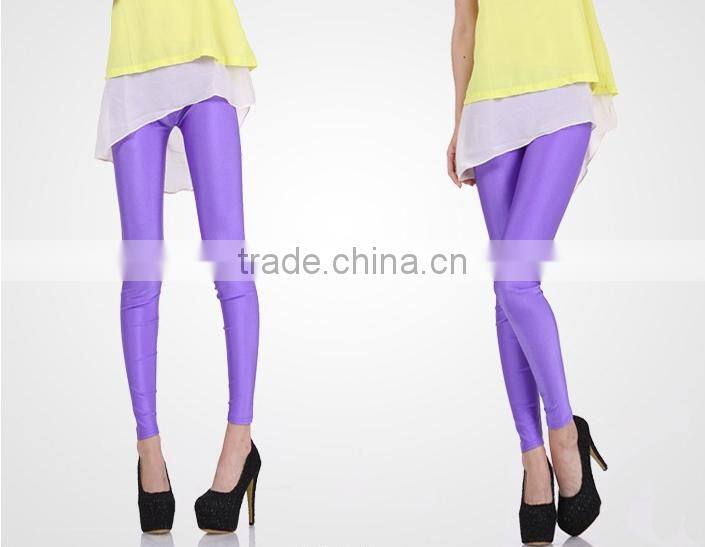 2014 Korean Sexy Ladies High Elastic Leggings Neon Shiny Bright Stretch Tights Colorful Leggings