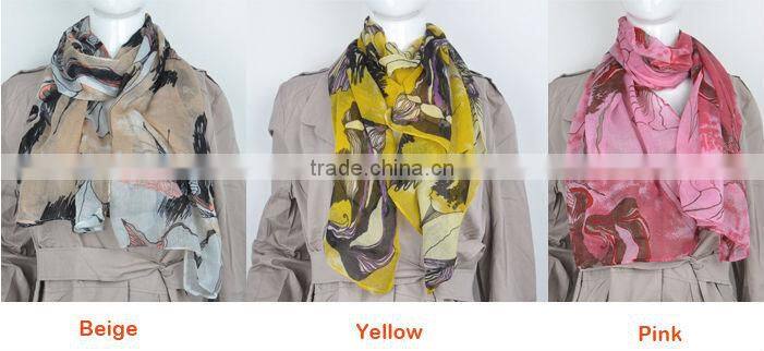 New Fashion Elegent Womens Begonia Flower Scarf Ink Style Long Cotton Neck Shawl Stole Wrap