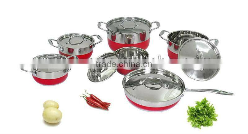 12pcs red painting kitchen cookware set