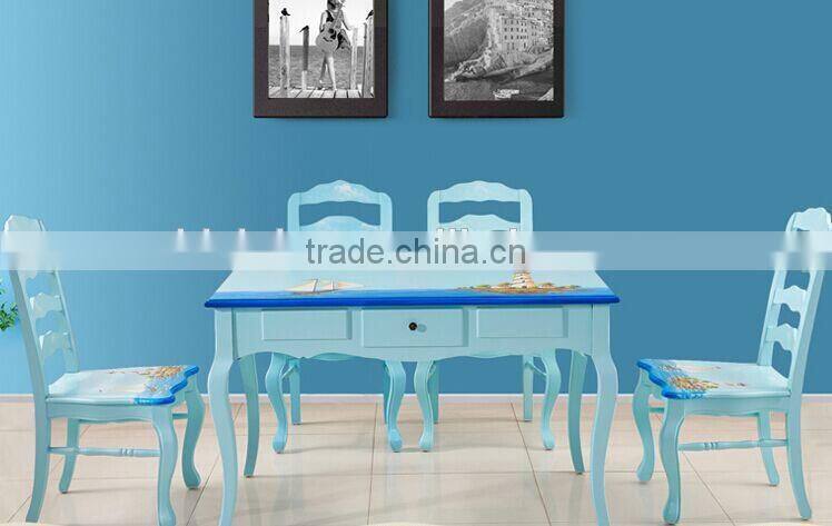 Mediterranean Style Dining Set, Sailing Boat Handpainting Dining Table with 4 Chairs, Wooden Dining Room Furniture (BF01-X1154)