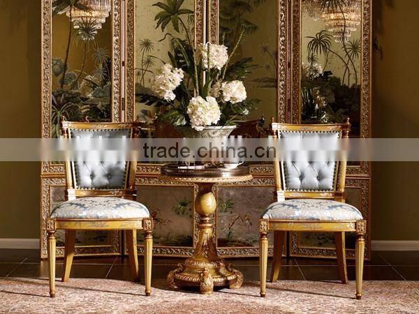 Hand Painted Button Tufted Leisure Chair, Vintage Living Room Furniture Wood Carved Armless Chair