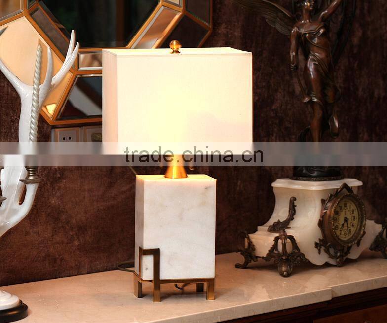 New design retangular shape jade body metal bottom fabric lampshade bedoom table lamp
