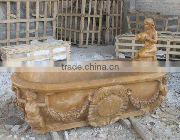 Hand Carved Oval Stone Bathtub with Lady Statue