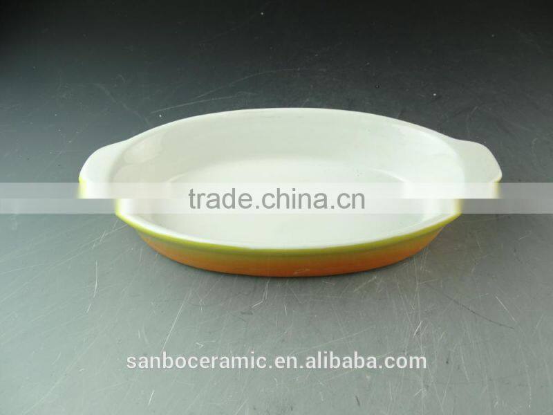 Color glazed ceramic oval shape ceramic bakeware bake plate in stock