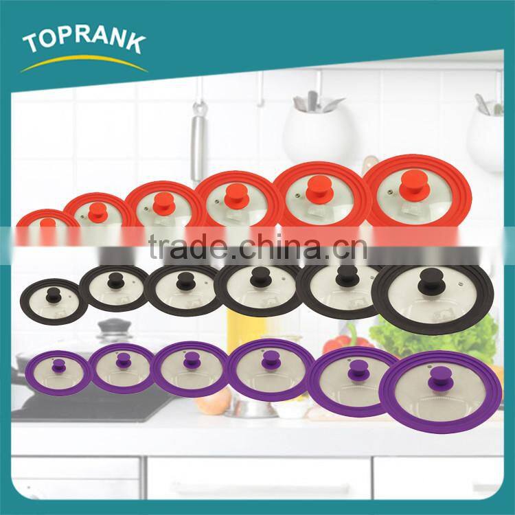 Custom size color kitchen cooking lids universal silicone edge glass pot lid