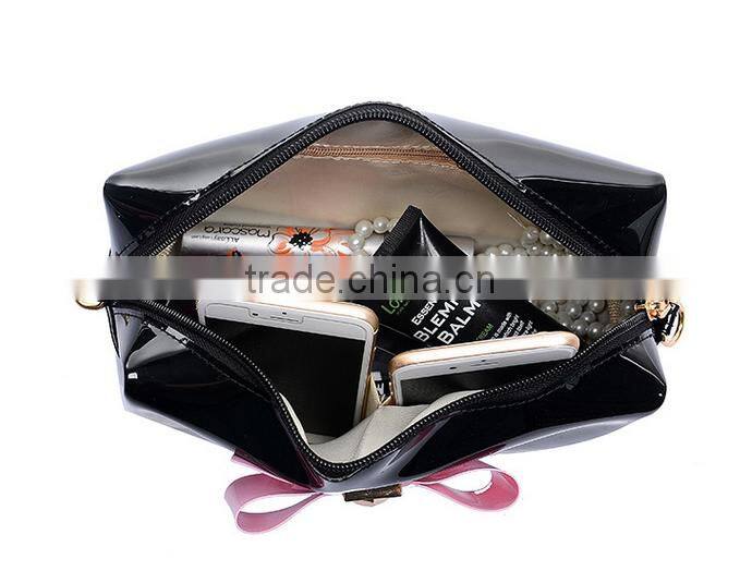 Colorful ladies pu cosmetic bags big canvas comestic pouch with bow and metal logo