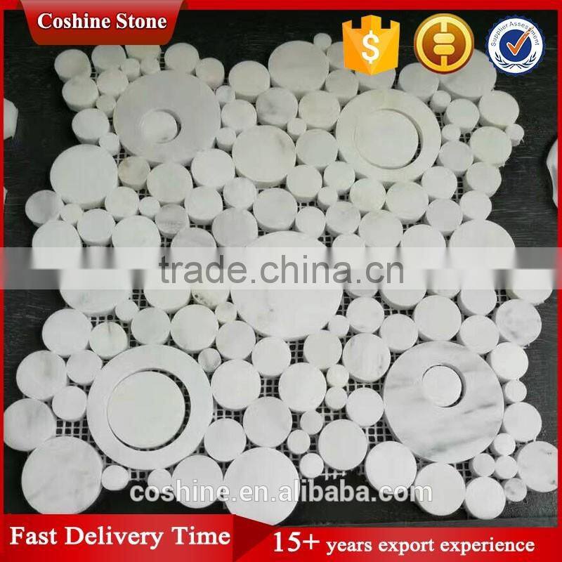 Beautiful white carrara backsplash random penny round mosaic tile