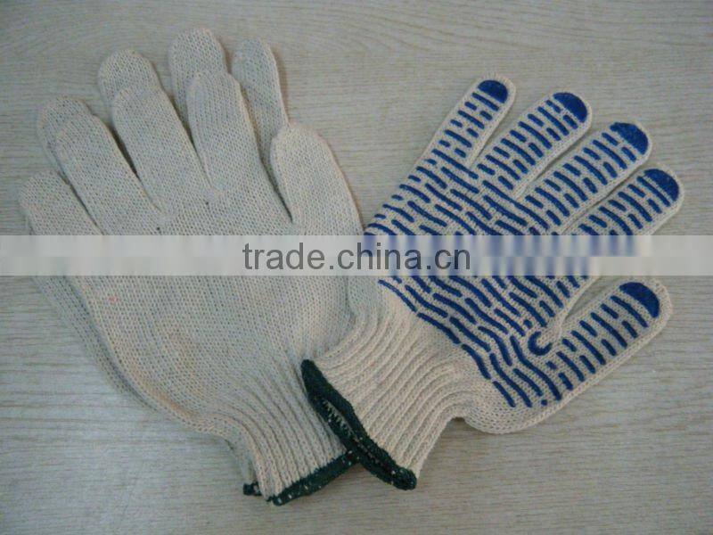 one side PVC dotted cotton knitted wrist gloves