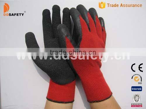 DDSAFETY Red Cotton Gloves With Black Latex Working Gloves Knitted With Latex Glove