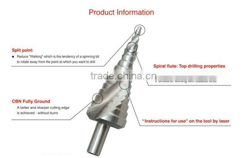 hss 4-30mm round shank step drill bit with spiral flute twist bits