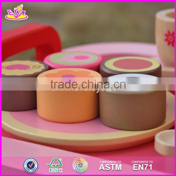 2017 New design pretend play toys girls pink wooden tea set toy W10B181