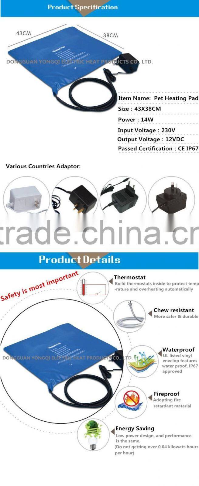 Top rating 12V pets heating pad with water proof/fire proof