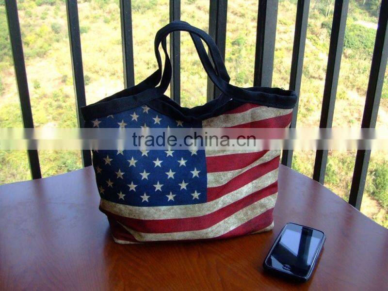 2015 Hot sale fashion calico cotton shopping tote bags with inner pocket and button closure