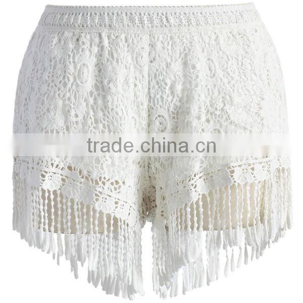 Short Shorts White Lace Crochet Fringe Shorts For Women