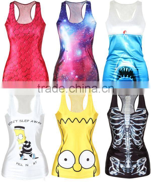 Newest style sublimation fancy custom women vest with 3D printing wholesale tank top