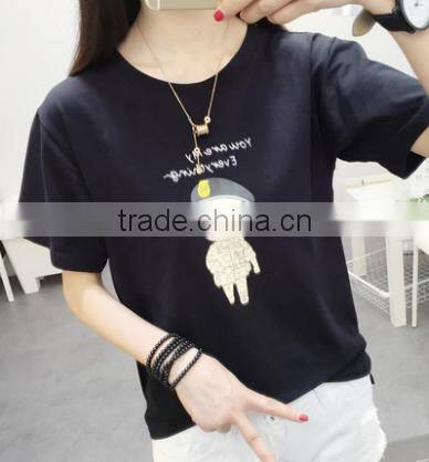 2016 New Fashion Style Summer Girl Student Popular Korean Star Commics Potrait Print Short Sleeve T- shirt