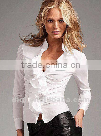 Vintage sexy slim falbala cotton spandex plain blouse,women clothing ,apparels,tops