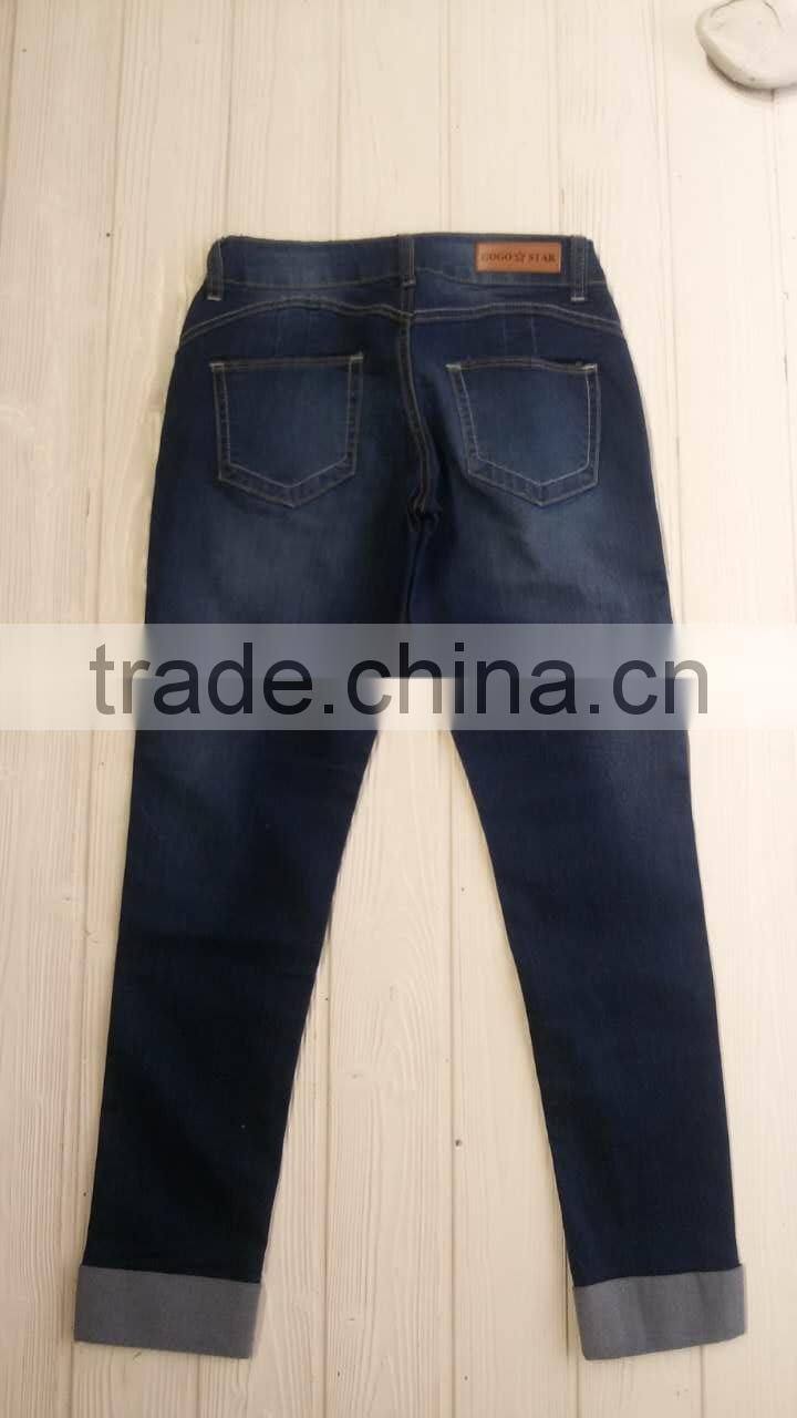 GZY Guangzhou stock lots slim fit narrow feet elastic jeans for lady