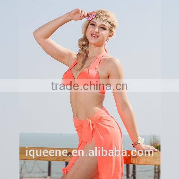 latest fashion halter straps push up bikini with cover up beach dress no MOQ