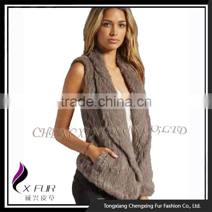CX-G-B-185C Wholesale Women Plus Size Fur Vest Knitted Real Rabbit Fur Gilet