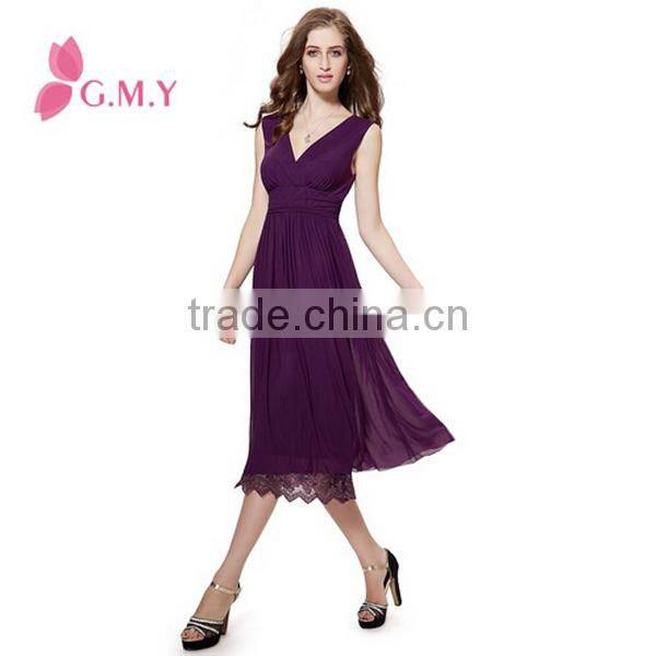 Women's Double V-neck Lace Sweep Backless Night Party Cocktail Dress