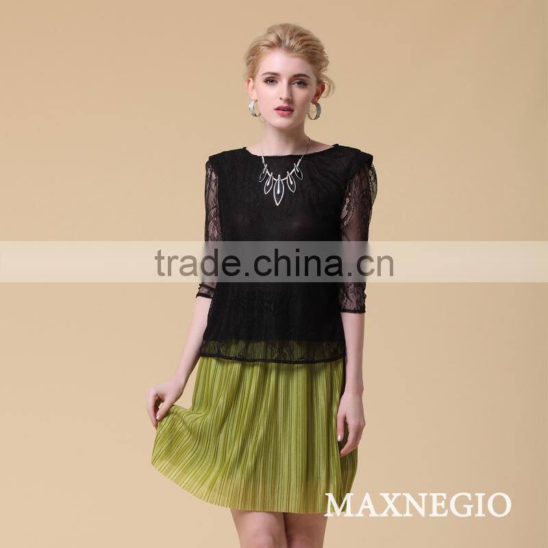Hot selling chiffon fabric black T-shirt fashion lace blouse on sale
