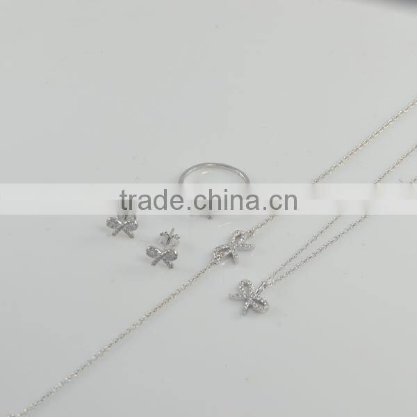 Wedding Crystal Butterfly Knot 925 Sterling Silver Jewelry Set