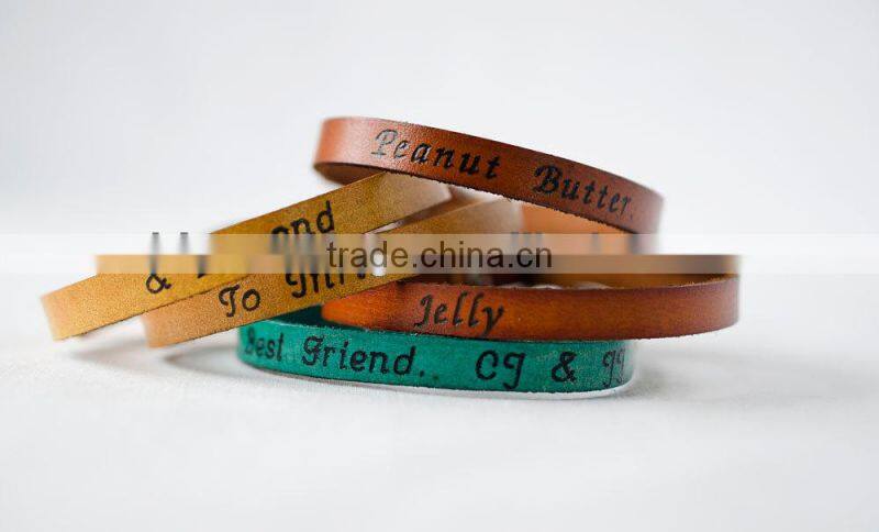 personalized leather wrap bracelet, custom logo hand-stamped leather bracelet, adjustable leather wrapped bracelet