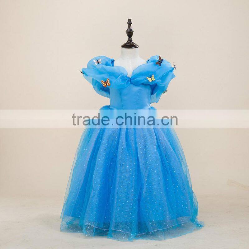 2016 wholesale princess kids clothes girl dress with butterfly for special Occasion