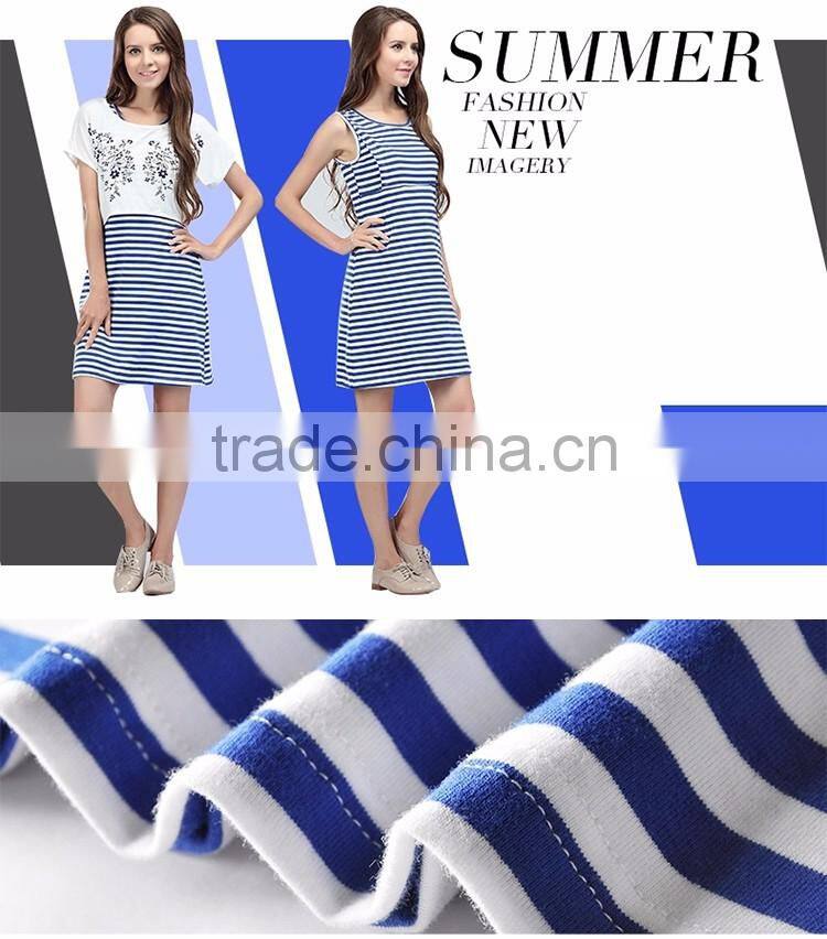 White and Blue Strips Maternity Dress End Atheleisure Nursing Clothing Athleisure Hide Breastfeeding Opening Skirts