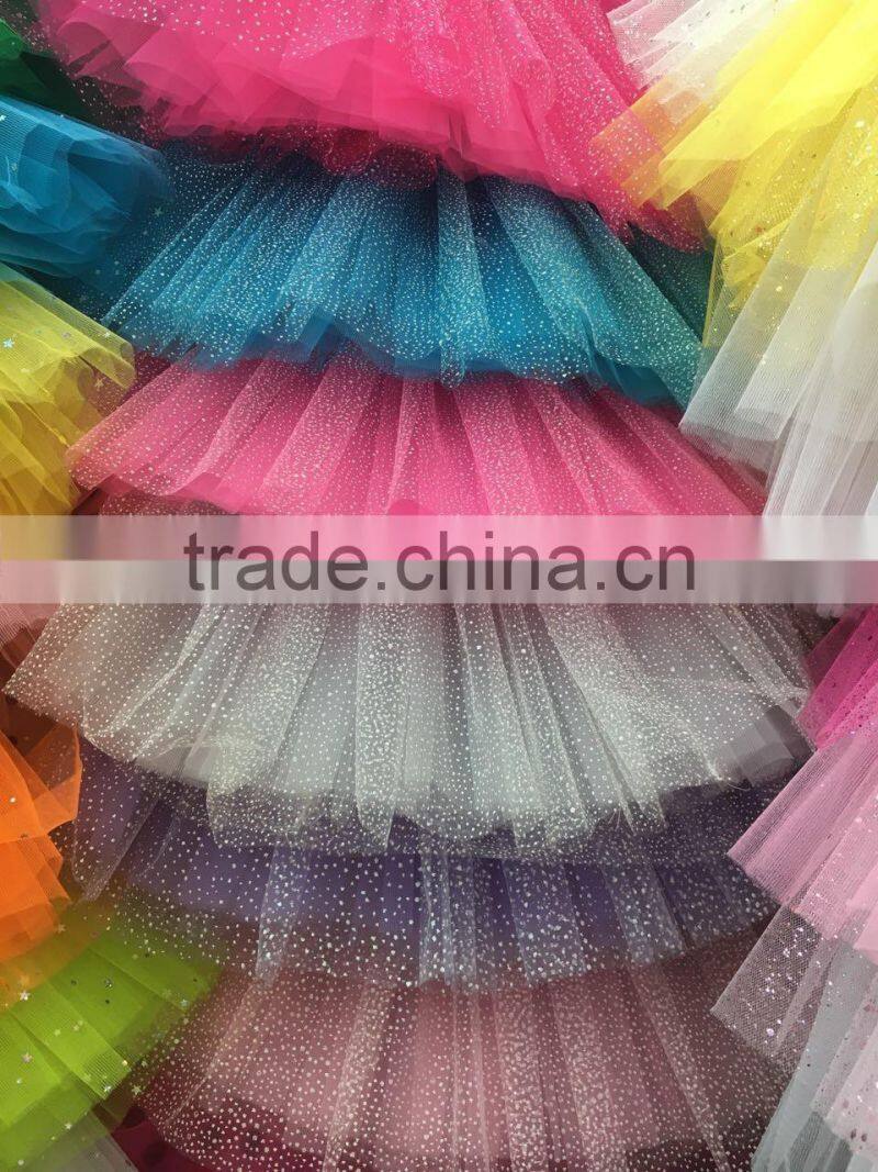 Ladies&children umbrella stylish skirt triple ruffles shining sparkle stage ballroom performance tutu skirt