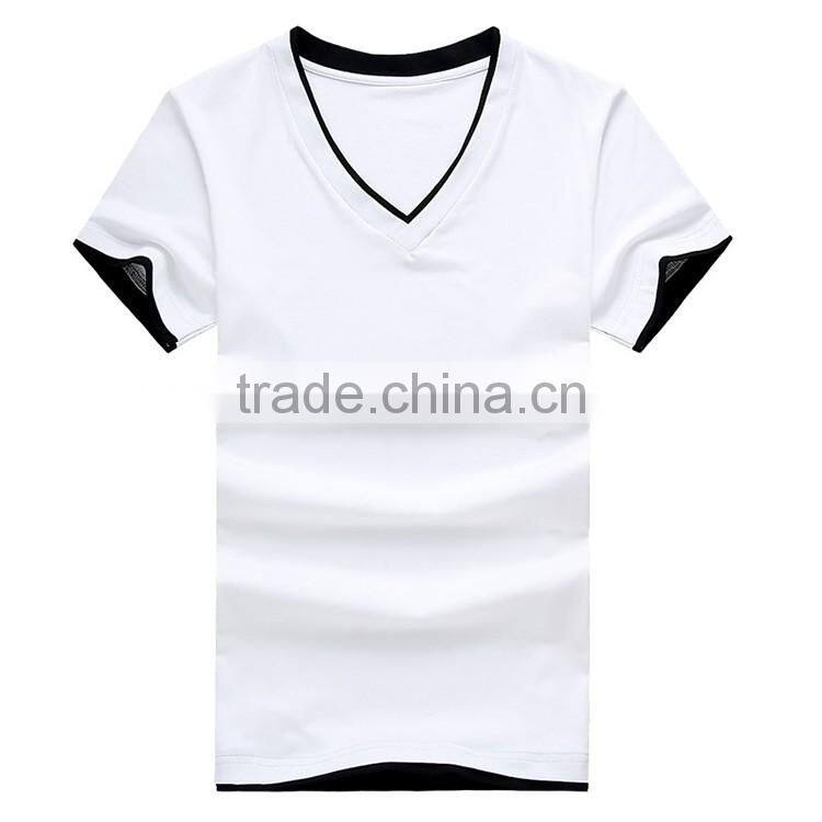 Plain round neck hot basic v-neck 100% ring spun cotton t-shirt