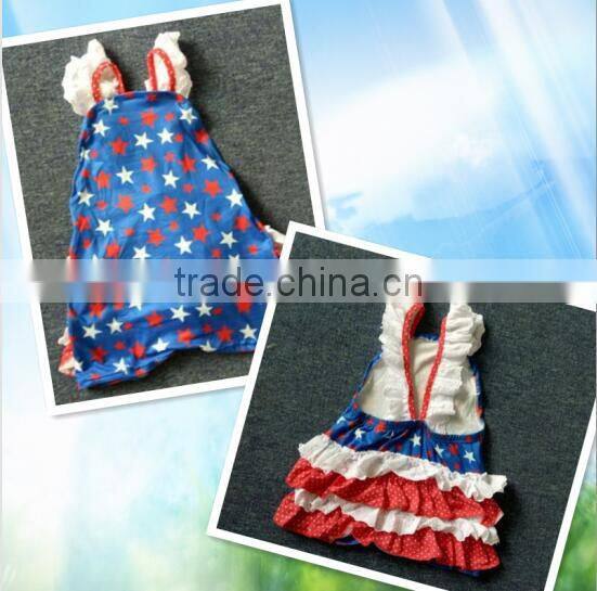 Patriotic Day Infant Sizes Blue Star Halter Jumper Outfits Wholesale 4Th Of July Baby Ruffles Romper Set